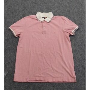 Brooks‎ Brothers Shirt Mens Large Slim Fit Pink White Collar Logo Polo Short Slv